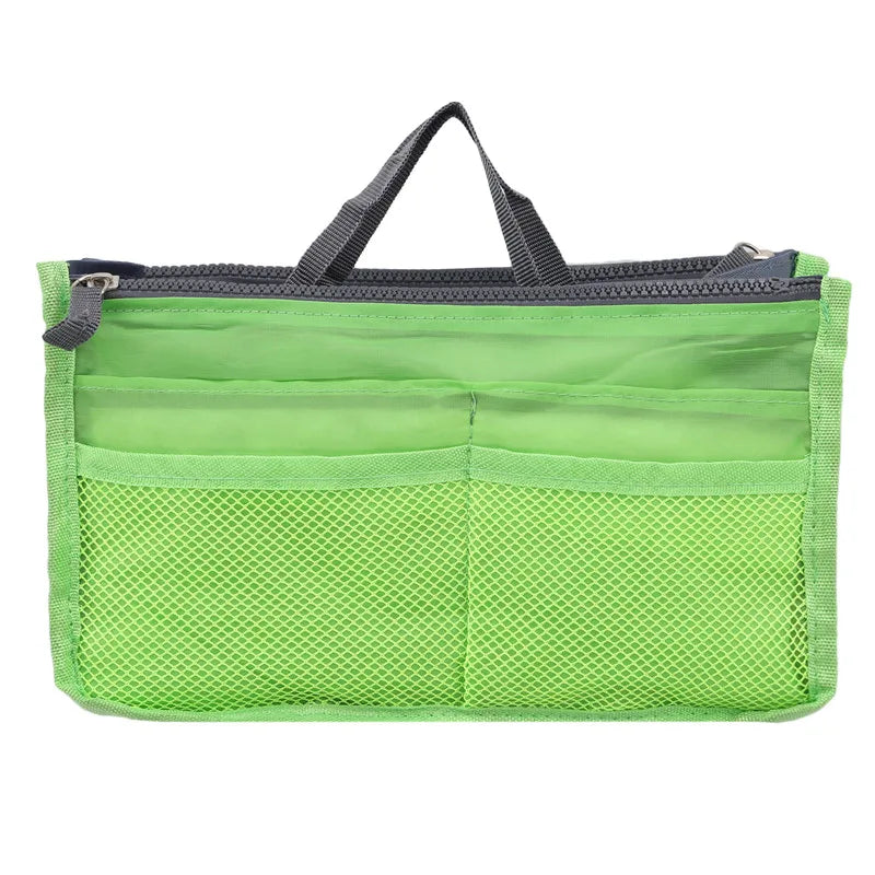 a green mesh bag with two pockets