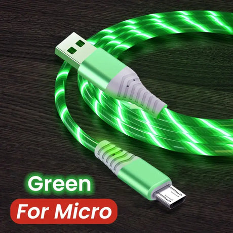 a green usb cable with the words,’get for micro ’