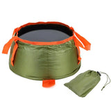 a green and orange sleeping bag with a drawset