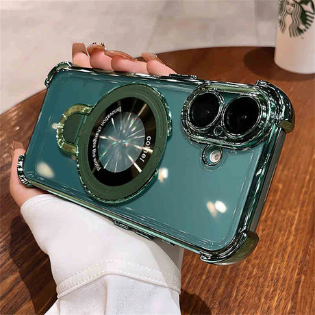 Green phone case with camera lens design.