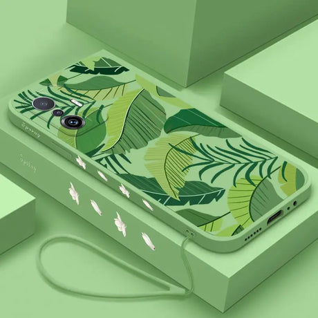 A green phone case with a leaf pattern