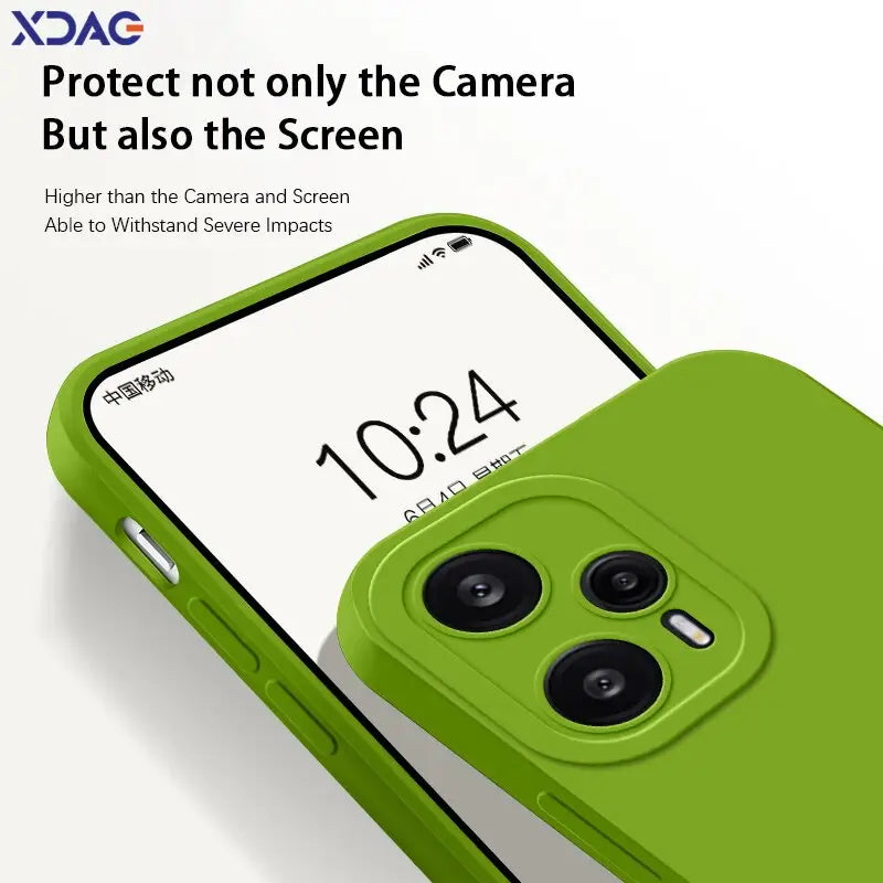 the back of a green phone case