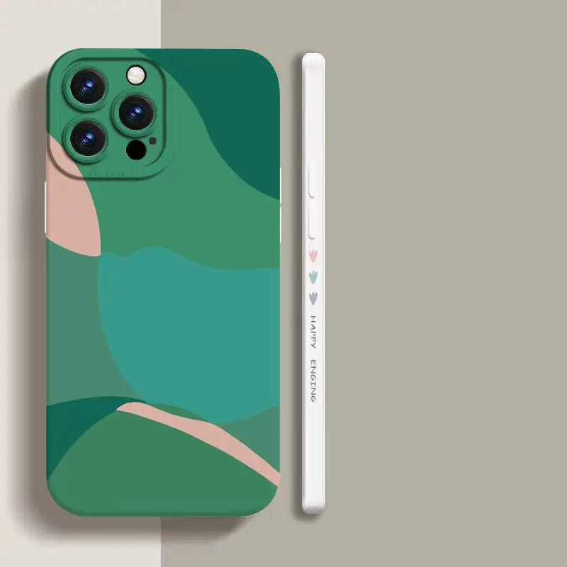 a green phone case with a green camouflage pattern