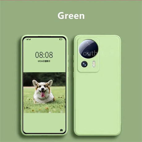 a green phone with a dog on it