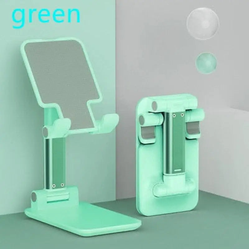 a green phone stand with a phone on it