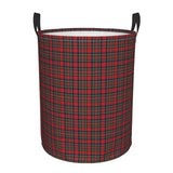 a red and green plaid fabric laundry basket
