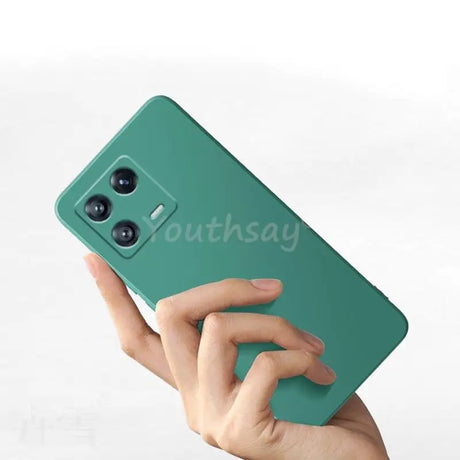 The back of a green samsung phone case