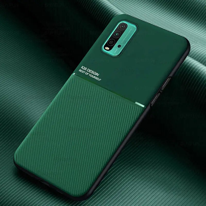 the back of a green samsung phone case