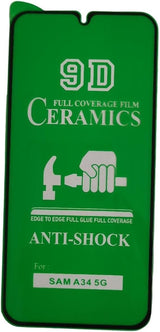 Green screen protector for a Samsung A34 5G phone.