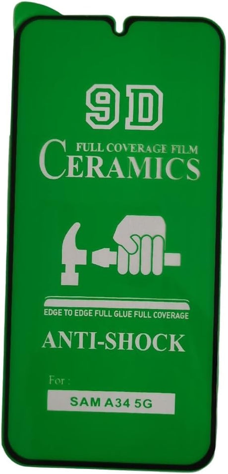 Green screen protector for a Samsung A34 5G phone.