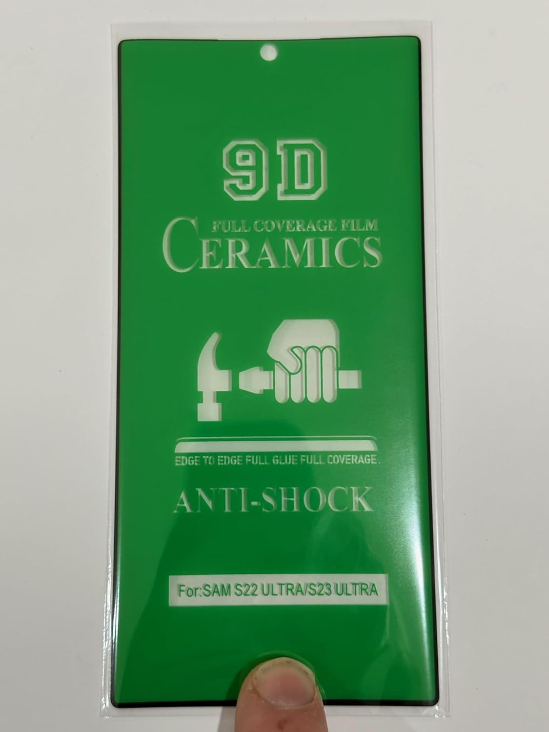 Green screen protector for a Samsung phone.