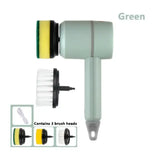 a green spray gun with a yellow and white handle