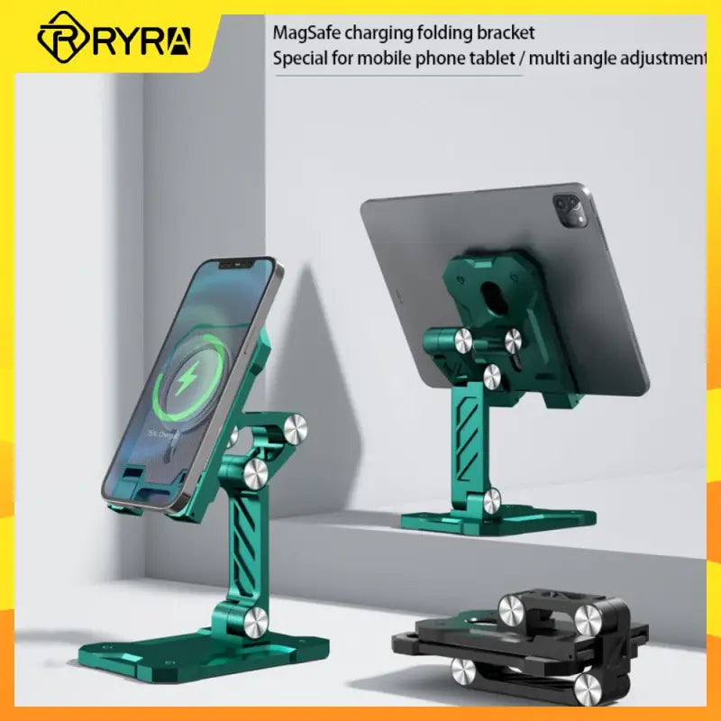 the green stand is attached to a phone