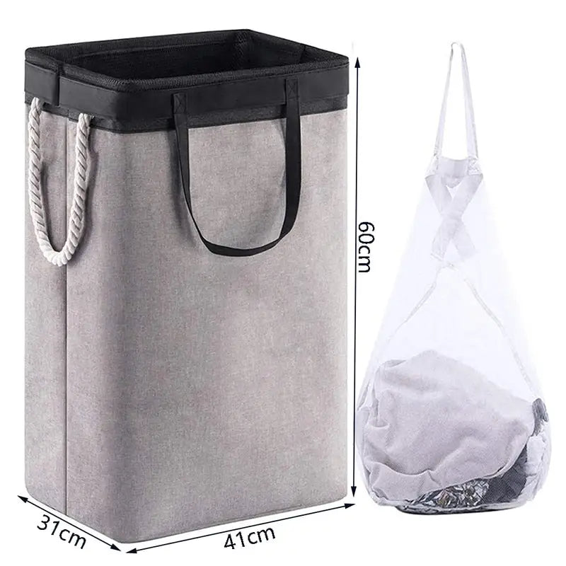 a grey and black storage bag with a white bag inside