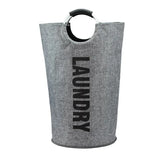 the grey laundry bag with black lettering