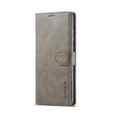 the back of the grey leather wallet case
