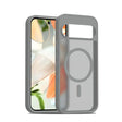 Grey smartphone with a clear magnetic case.