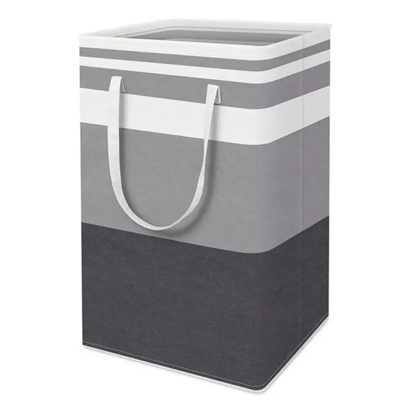 a grey and white storage bag with handles
