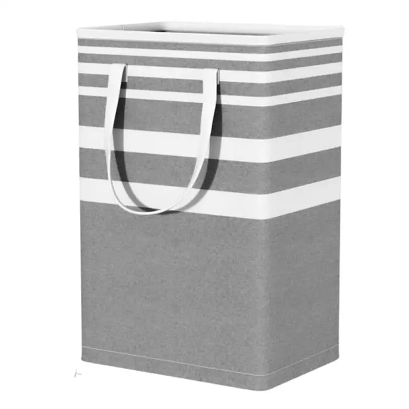 a grey and white striped shopping bag