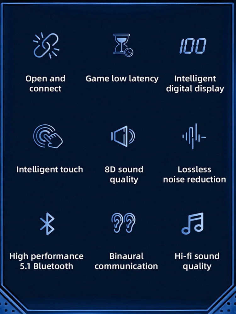 Grid of icons representing various audio and connectivity features for a high-tech device.