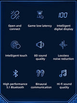 Grid of icons representing various audio and connectivity features for a high-tech device.