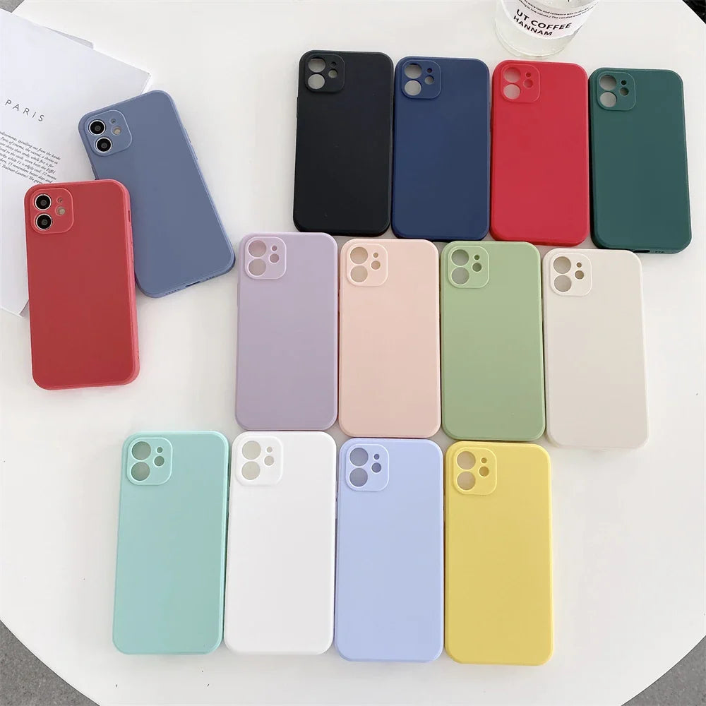 Square Silicone Phone Case For iPhone 12 13 14 15 11 Pro Max Mini XS X XR 6S 7 8 Plus SE Thin Soft Cover Candy