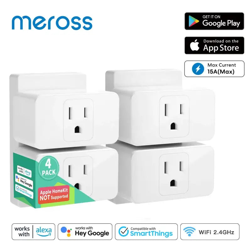 A group of three white smart plugs sitting on top of each other