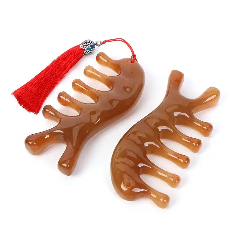 two brown plastic reindeer ornaments with tas