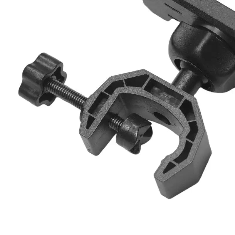 a pair of black metal clamps with a screw