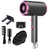 the hair dryer is shown with a pink light