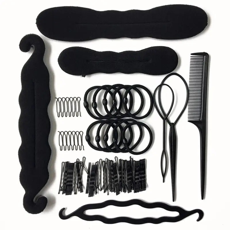 a black and white photo of a set of hair accessories