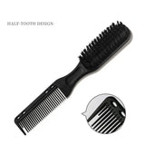 a close up of a black comb with a black handle