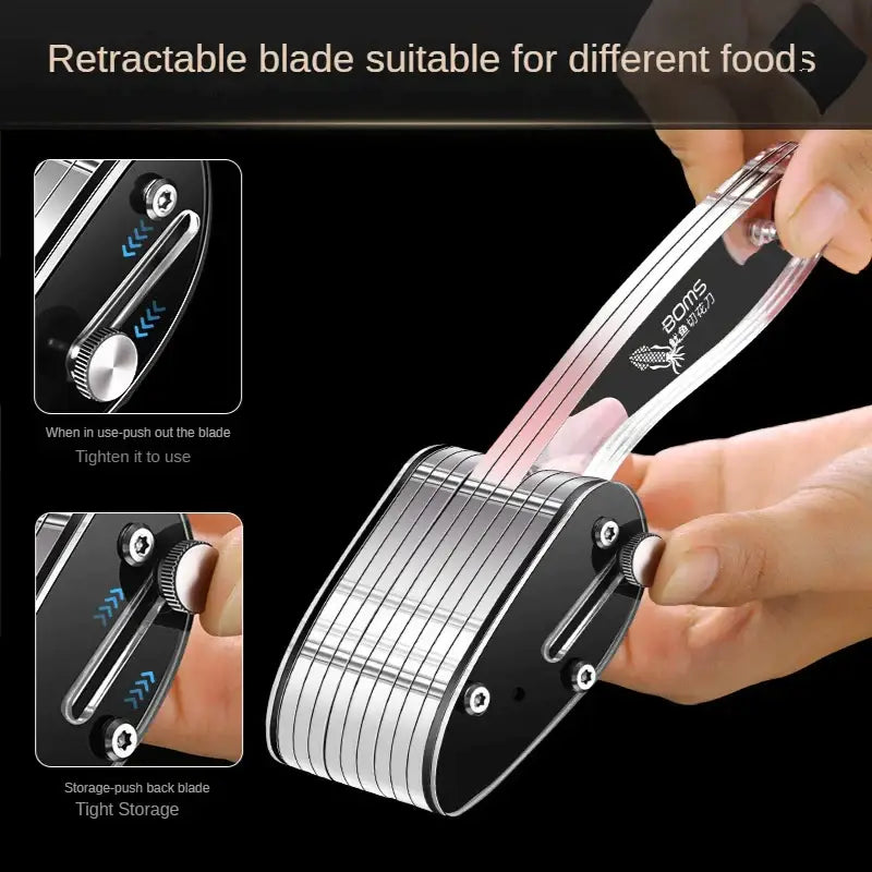 a hand held knife with a knife blade