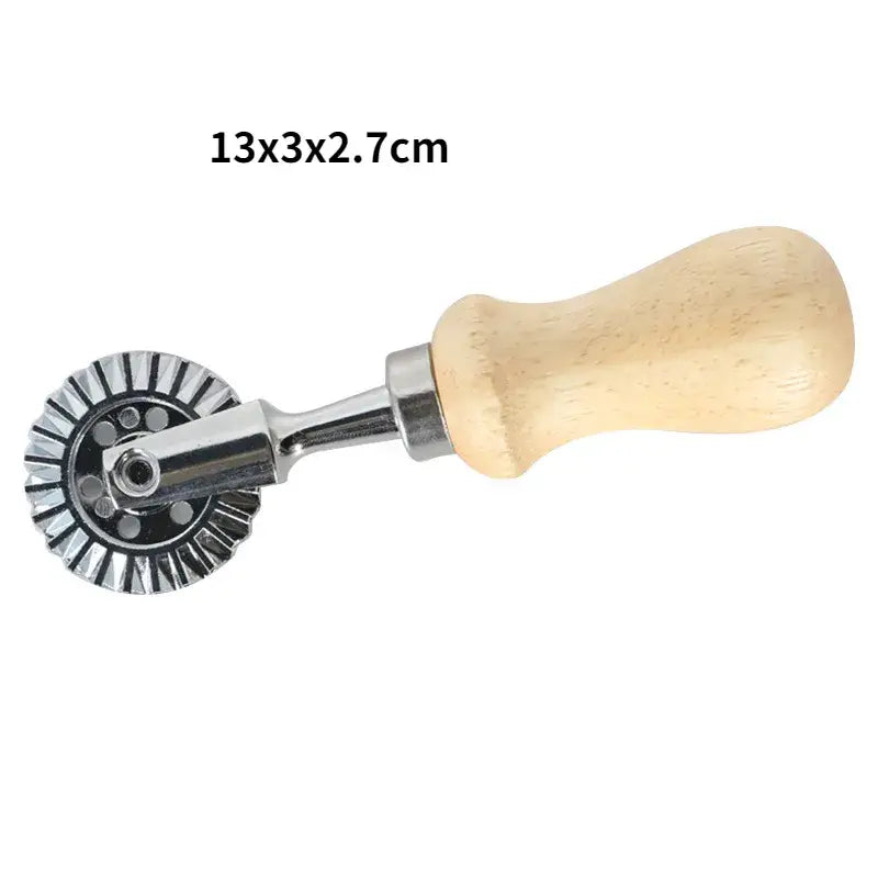 a hand held tool with a wooden handle