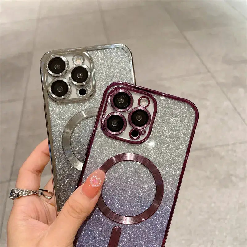 a hand holding an iphone case with a camera lens