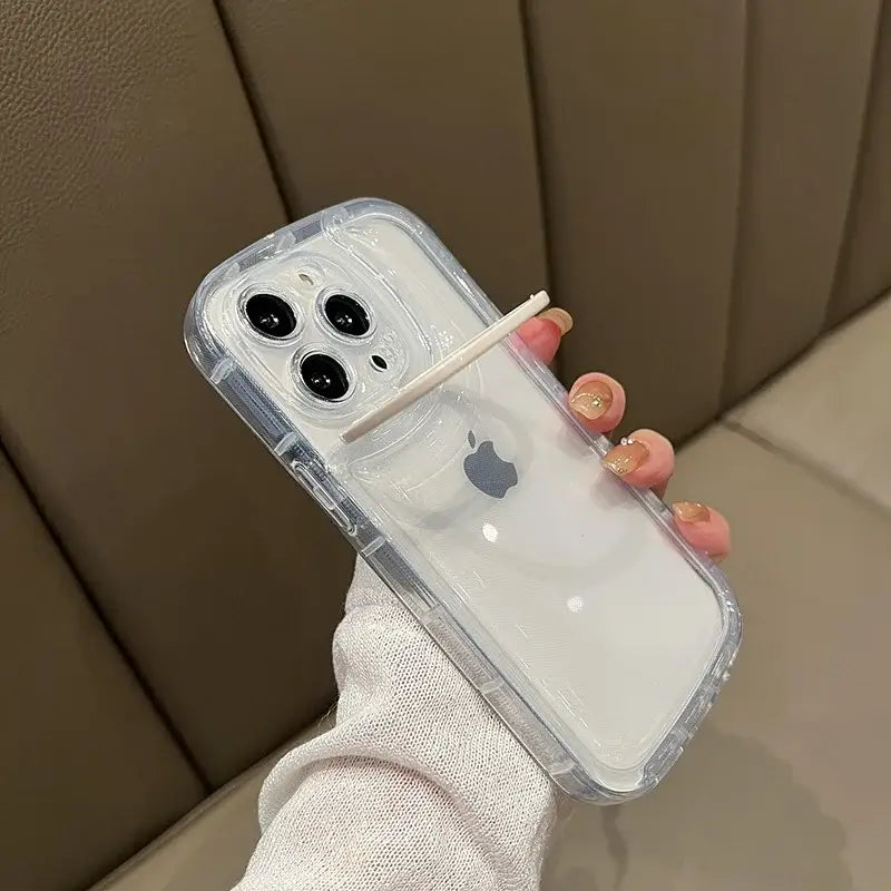a hand holding an iphone case with a clear cover
