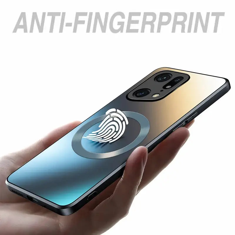 a hand holding an iphone with an fingerprint on it