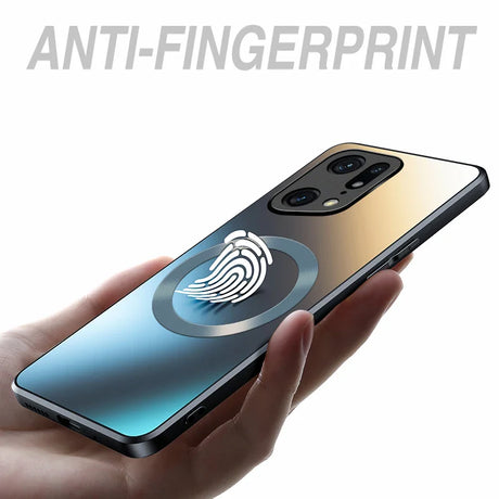 A hand holding an iphone with an fingerprint on it