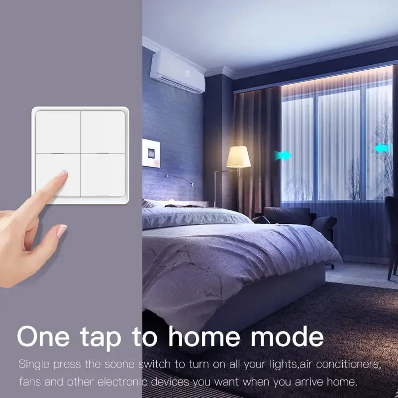 A hand is holding a smart light switch