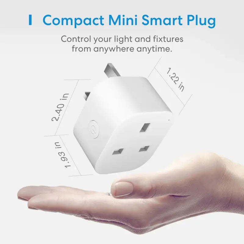 a hand holding a white smart plug