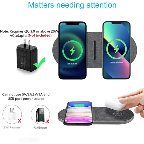 A hand holding a wireless charger with a charging device