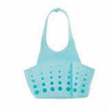 a blue plastic tote bag with holes