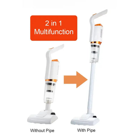 a white and orange electric toothbrush with two different angles