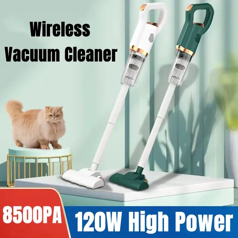 a cat is standing on a table with a vacuum