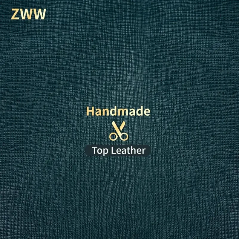 a green fabric with the words handmade top leather