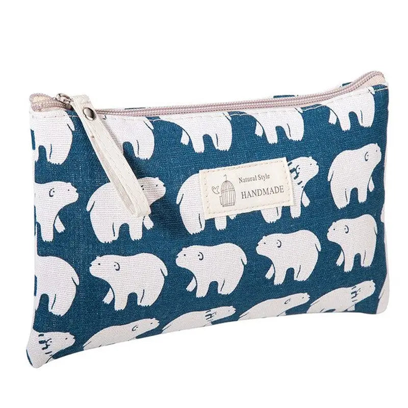 the blue polar pencil case is shown with a white polar pattern