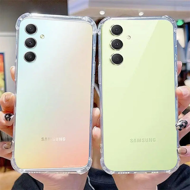 two hands holding up two different colored cases