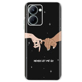 two hands touching over the text never to go on black samsung phone case