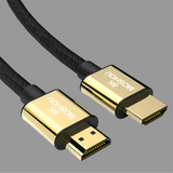 HDMI cable with gold-plated connectors and black braided cord.