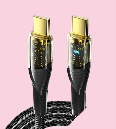 HDMI cable with gold-plated connectors and braided black shielding.